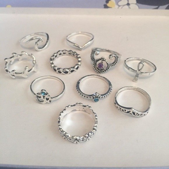 10 Piece Nature Midi Ring Set - Picture 2 of 6